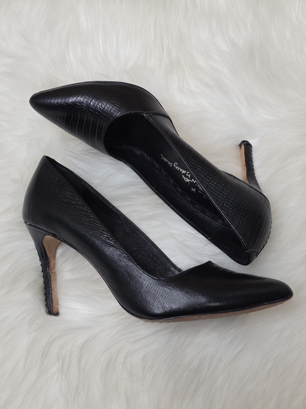 Alice & Olivia Black Snake Pointed Toe Heels, 36.5, 6.5 Stilleto